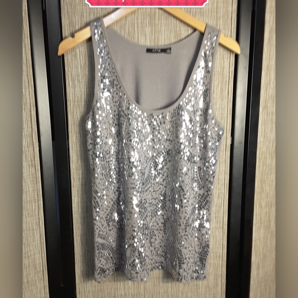 Apt. 9 Gray & Silver Sequin Tank Top